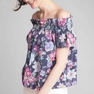 GAP Navy Floral Off the Shoulder Blouse Sz XXL